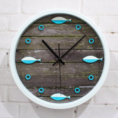 Blue Sea Fish Wood Grain Wall Clock on Luulla
