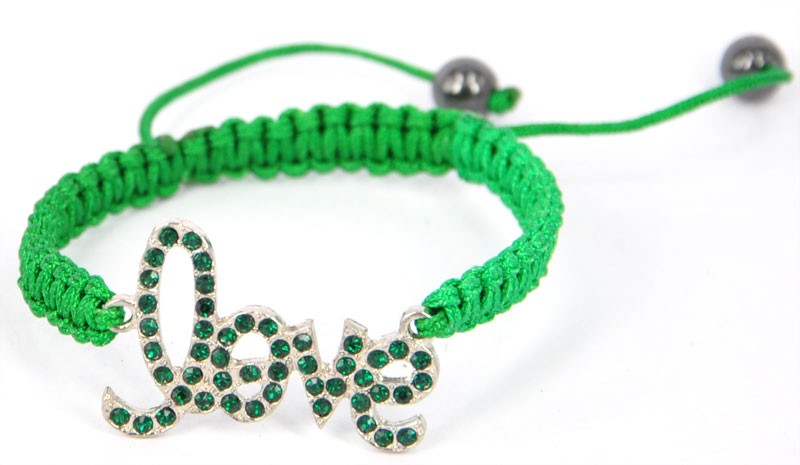 Handmade Friendship Bracelet Embellished With Love Badge-green