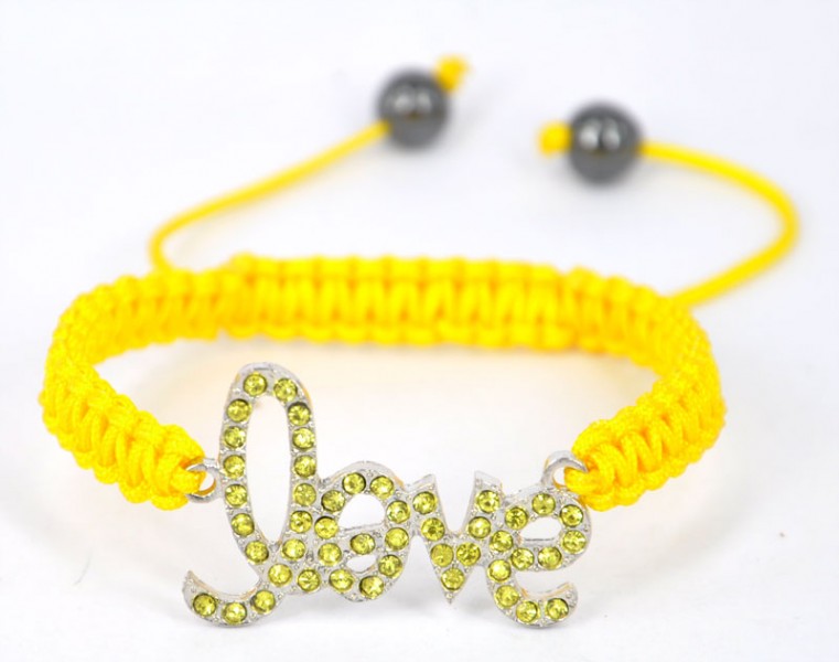 Handmade Friendship Bracelet Embellished With Love Badge-yellow
