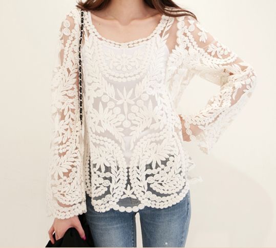 Embroidery floral lace crochet blouse on luulla